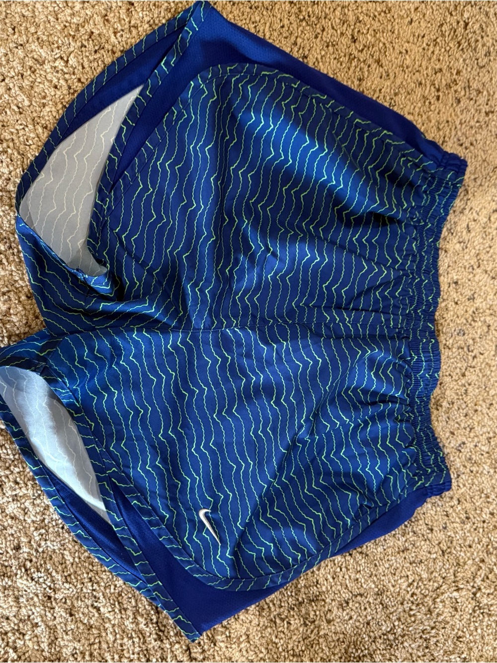 Nike Royal Blue Running Shorts with Lime Wave Print